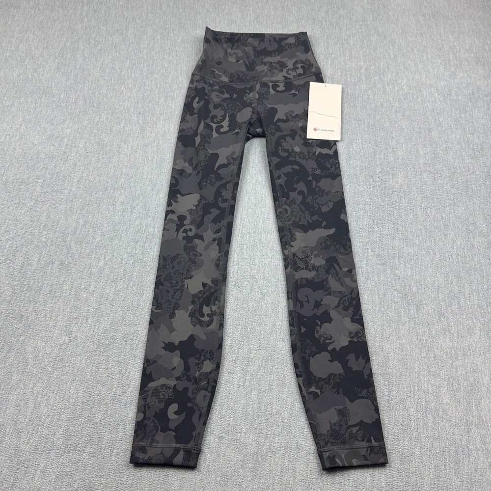 Lululemon Leggings Women 0‎ Black Lace Wunder Train High Rise Tight 25" Yoga NWT